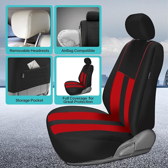 FH Group Car Seat Cover Full Set Striking Striped Car Seat Covers with Front Seat Covers and Rear Split Bench, Universal Fit 