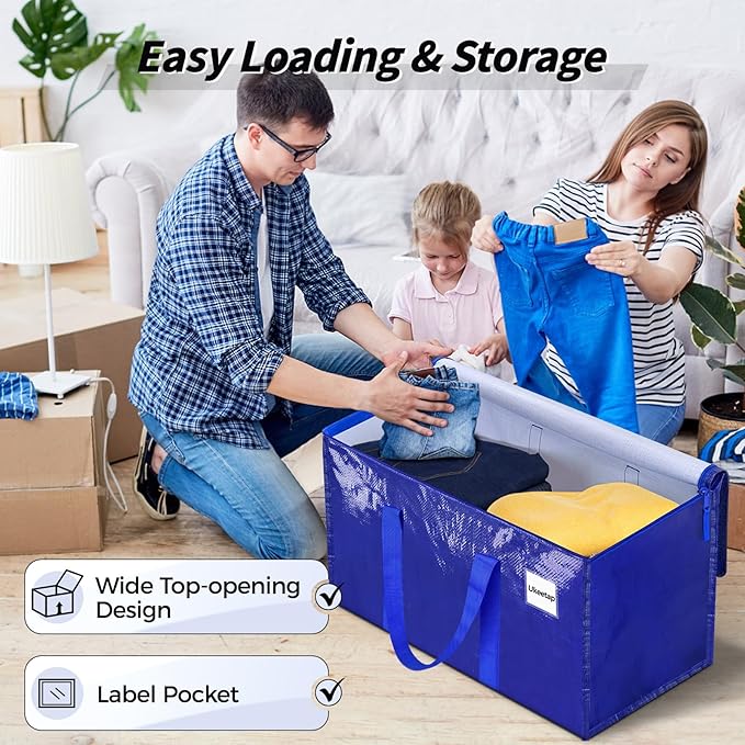 8 Pack Extra Large Heavy Duty Moving Bags, Blue Storage Bins with Lids, Reinforced Handles & Heavy-Duty Zippers Moving Boxes 