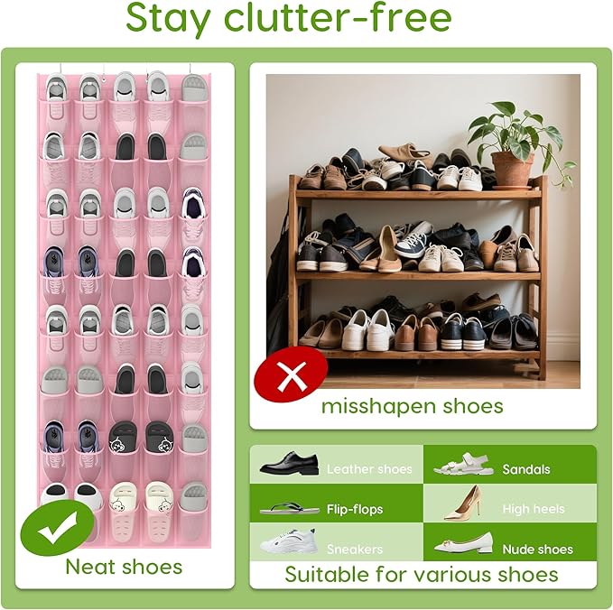 Unjumbly Over the Door Shoe Organizer with 40 Large Breathable Mesh Pockets, Space Saving Shoe Holder, Hanging Shoe Rack for 