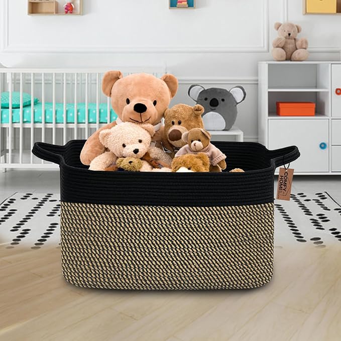 COMFY-HOMI Large Rectangular Blanket , Cotton Rope Woven for Storage, LaundryHamper, Storage ,Toy Organizing Bin with Handle,