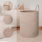 JMvicyroam Large Woven Laundry Basket Hamper,80L Cotton Rope Storage Bin for Blankets,Toys and Clothes,Decorative Tall Nurser
