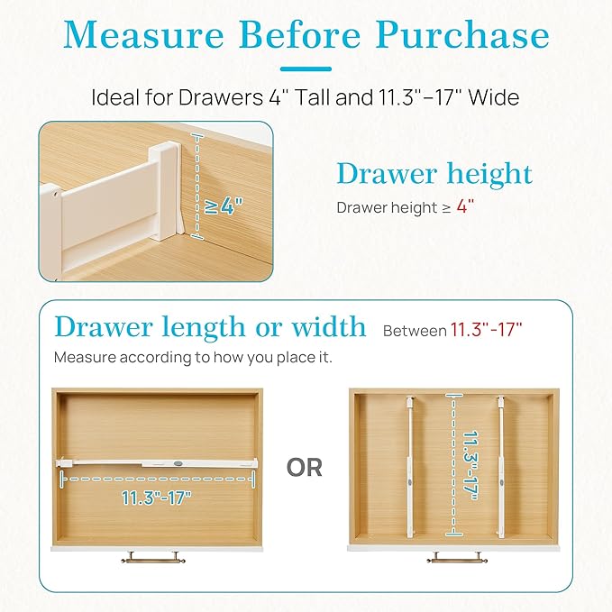 Vtopmart 6 Pack Drawer Dividers for Clothes, 4" High 11.3"-17" Adjustable Expandable Dresser Drawer Organizer, Plastic Drawer