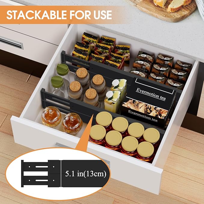 Bamboo Drawer Dividers,17-22" Adjustable Kitchen Drawer Organizer for Clothes,8 Pack Expandable Drawer Organization Separator
