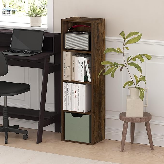Furinno PASIR Book Shelf, 4-Tier Bookcase, Modern Standing Bookshelf, Open Storage Shelf, 9 x 12 x 42 Inches, for Home Office