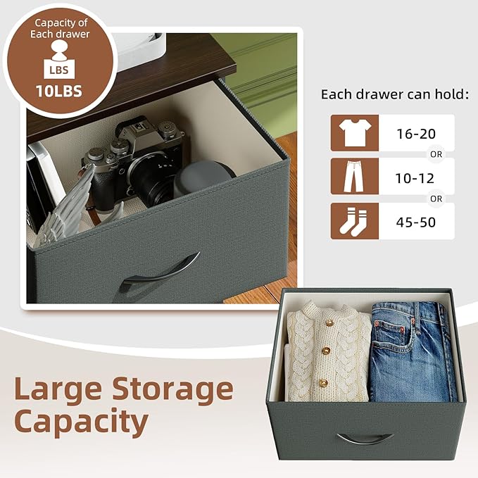Somdot Tall Dresser for Bedroom with 5 Drawers, Storage Organizer Chest of Drawers with Removable Fabric Bins for Closet Beds