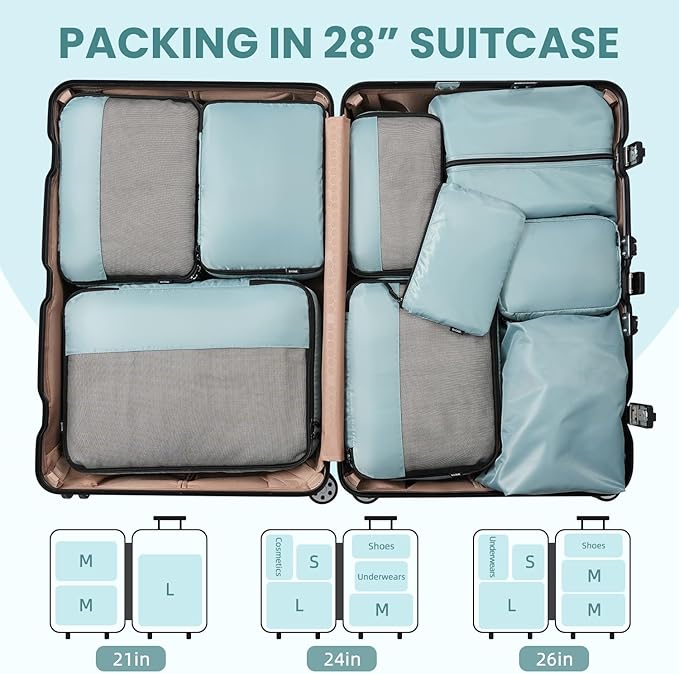 BAGAIL 8 Set/9 Set Packing Cubes Luggage Packing Organizer for Travel, Suitcase Packing Bags for Travel Accessories