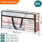 TasticTotes 6 Pack Long Clear Storage Bags for Comforter, Clothes & Bedding, Plastic Blanket Storage with Zipper and Handle, 