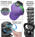 Double Capacity Hat Organizer for Baseball Caps 2 Packs - 40 Cap Storage with Spring Clips, Wall Mount Closet & Door Hat Rack