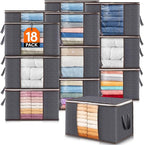 Lifewit 18 Pack 60L Clothes Storage Bins with Lids, Foldable Blanket Storage Bags with Zippers, Clear Window and Reinforced H