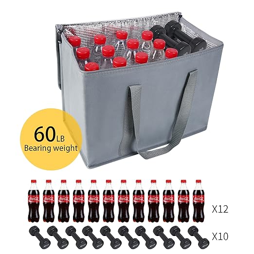 musbus 4 packs insulated trunk organizer car cooler bag XL-Large Insulated Grocery shopping bags, Reusable grey zipped zipper,Collapsible,tote,cooler,groceries,Recycled Material Warm Foldable