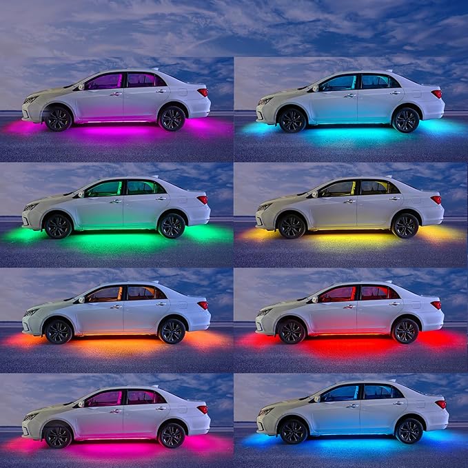 Car Underglow Lights, Yielinth Exterior LED Strip Lights with App and RF Remote Control,16 Million Colors Underglow Kit for Car