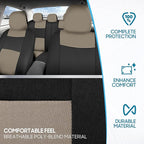 BDK PolyPro Car Seat Covers Full Set in Light Beige on Black, Front and Rear Split Bench Seat Covers for Cars, Easy to Instal