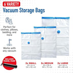 6 Pack Variety Vacuum Storage Bags for Comforters, Blankets & Clothes – Vacuum Sealed Compression Bags with Hand Pump – Space