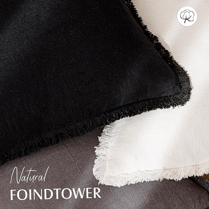 Foindtower Set of 2 Decorative Linen Fringe Throw Pillow Covers Cozy Farmhouse Boho Cushion Cover with Tassels Soft Accent Pi