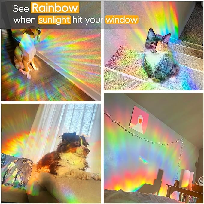 Rainbow Privacy Film with Cutting Line, 3D Decals Stained Glass Window Clings, Static Cling Window Sticker, Suncatcher - 47.24" x 78.74"