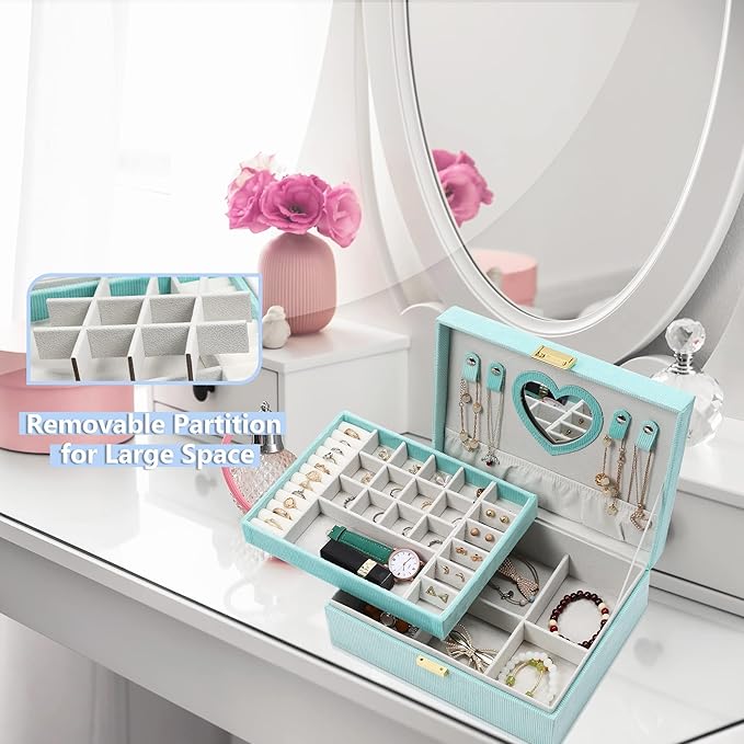 Dajasan Jewelry Boxes for Women Girls, Jewelry Organizer Box, 2-Layer Large Velvet Jewelry Box for Rings Necklaces Bracelets 
