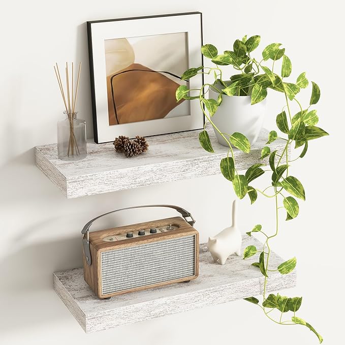 Fun Memories Deep Floating Shelves - 16" W x 9.3" D x 1.6" H Rustic Grey Wall Shelf - Wall Mounted Shelves for Storage - Wood