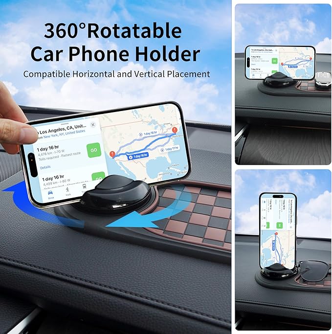 Universal Anti-Slip Car Dashboard Mat with 360° Rotating Phone Holder – Multi-Functional Organizer Pad for Phones, Sunglasses