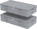 Underbed Storage Bin, Foldable Under Bed Flat Baskets Organizer, Container boxes with Lid for Organizing Clothes, Sheets, Bla