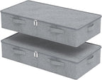Underbed Storage Bin, Foldable Under Bed Flat Baskets Organizer, Container boxes with Lid for Organizing Clothes, Sheets, Bla