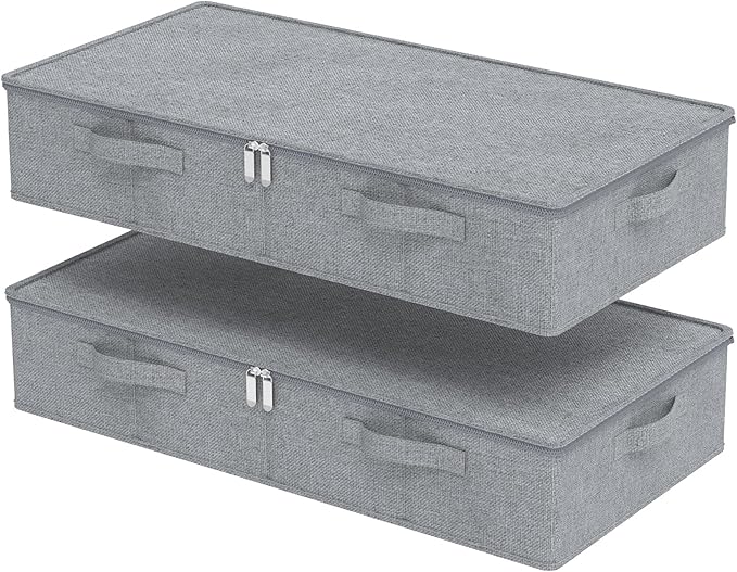 Underbed Storage Bin, Foldable Under Bed Flat Baskets Organizer, Container boxes with Lid for Organizing Clothes, Sheets, Bla