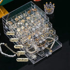 Feadily Acrylic Jewelry Organizer Box, Jewelry Drawer Organizer With 5 Drawers 79 Grids, Clear