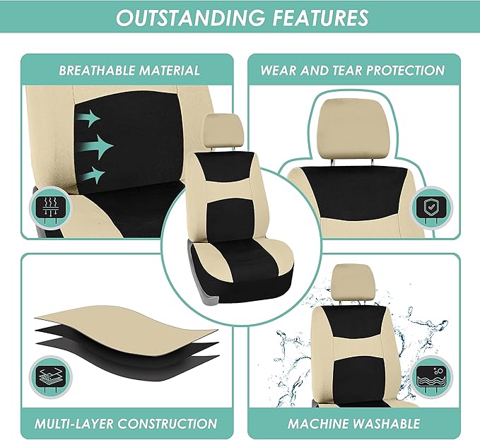 FH Group Car Seat Covers Front Set Cloth - SeatCovers for Low Back Car Seats with Removable Headrest,Universal Fit,Automotive