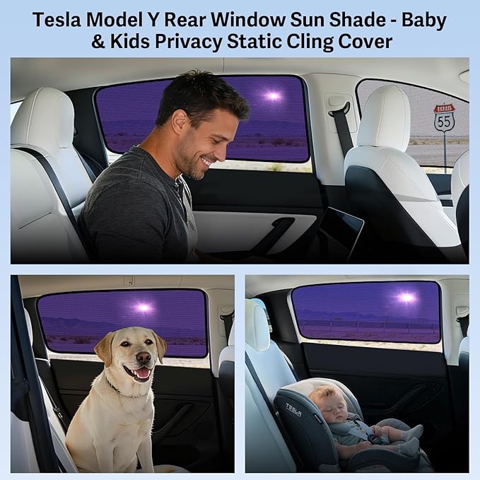 ZATOOTO Tesla Model Y Car Window Shades 4Pack | Clear for Safe Driving | Bluish-Purple for Passenger Comfort | UV Protection | Static Cling Side Window Sun Shade Blocker with Storage Bag | 2020-2024 |