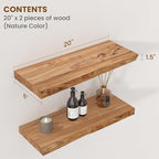 Floating Shelves for Wall Decor, Rustic Solid Elm Wood Live Edge Floating Shelves Wall Mounted, Wall Shelves with Invisible B