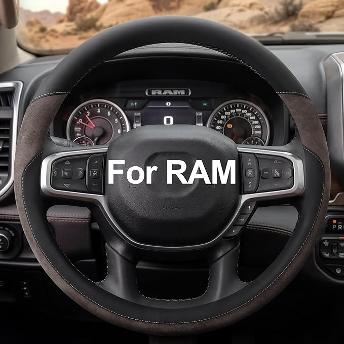 West Llama Customized Auto Car Steering Wheel Cover for Dodge RAM 1500 2500 3500, 15.5-16 inch (Brown - Large Size)