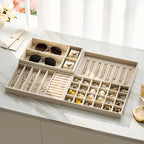 Velvet Jewelry Drawer Organizer Trays – Large Beige Stackable Jewelry Storage Inserts Set, 4-Layer Jewelry Tray Set for Earri