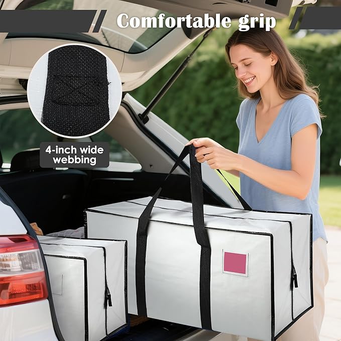 6 Pack Moving Bags with Full-Open Side Zipper, Extra Large 93L Heavy Duty Waterproof Foldable Storage Totes for College Dorm,