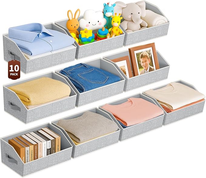 Homsorout Large Closet Organizers and Storage Bins - 10 Pack Trapezoid Storage Baskets for Shelves, Foldable Fabric Baskets w