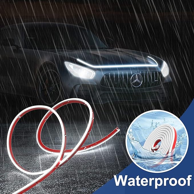 Flexible Car Hood Light Strip, 59 Inches Dynamic LED Daytime Running Light for Car, Truck, SUV, White Light, Easy to Install and Waterproof
