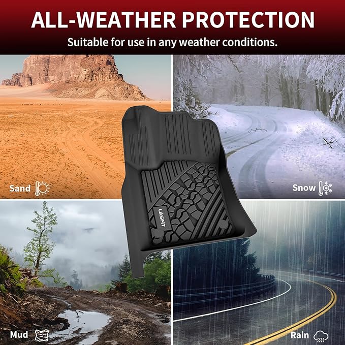 LASFIT Floor Mats for Jeep Grand Cherokee 2013-2015, for Dodge Durango 2013-2015 (Not for 6-seat), All Weather TPE Custom Fit Car Mats Floor Liners 1st & 2nd Row, Black