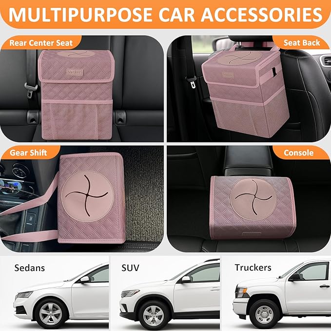 Car Trash Can Cute Trash Bag Bin Hanging Waterproof Automotive Garbage Cans Leak Proof Vehicle Trash Can Diamond Pattern-Pink