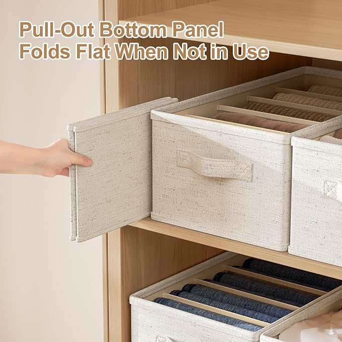 3 Pack Large Wardrobe Clothes Organizer and Storage, Fabric Sweater Organizer for Closet with Handles 5 Grids Foldable Drawer
