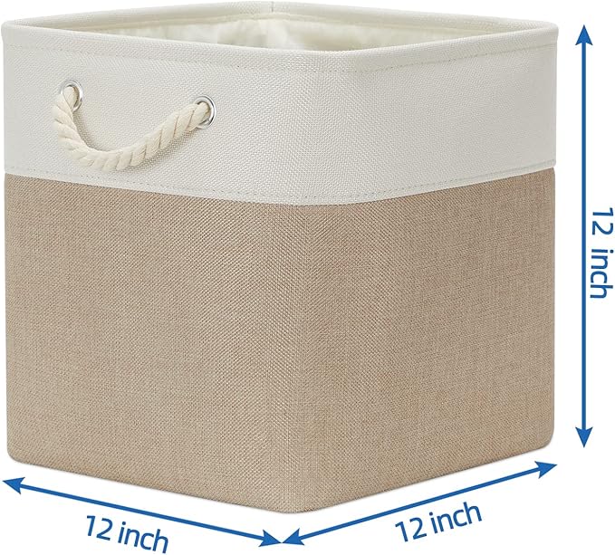 Temary 4 Pack Cube Storage Bins Cloth Baskets for Shelf, Fabric Storage Cubes 12 x 12 Baskets Gift Empty Basket with Handles,