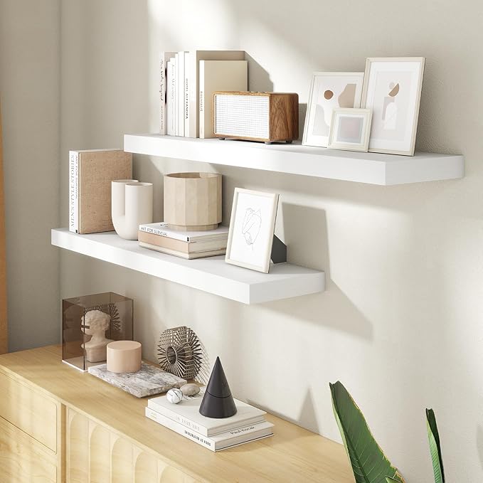 40 Inch Floating Shelves for Wall, 8 Inch Deep Floating Shelf for Storage & Display, Rustic Wall Mounted Shelf with Invisible