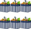 WOWBOX Reusable Grocery Bags,6-Pack, Foldable Reusable Shopping Tote Bags bulk with Reinforced Handles,Large Storage Bags with Water Resistant Coating for Groceries,Multipurpose,Blue-White