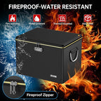 Fireproof Document Box,Hard Case File Organizer with Fireproof Zipper&Threads,Non-Foldable Filing Cabinet with Lock, Portable