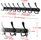 Dseap Coat Rack Wall Mount - 29.5” Long 8-Tri-Hooks Heavy Duty Coat Hanger Rail Wall Hooks for Hanging Coats Hats Clothing Cl