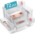 Vtopmart 72 PCS Clear Plastic Drawer Organizers Set, 4-Size Versatile Bathroom and Vanity Organizer Trays, Non-Slip Storage C
