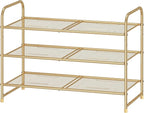 Simple Trending 3-Tier Stackable Shoe Rack, Expandable & Adjustable Shoe Shelf Storage Organizer, Metal Mesh, Gold