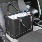 HOME DISTRICT Chic File Organizer Tote - Important Document Organizer Bag, Portable File Box with Handle, Black