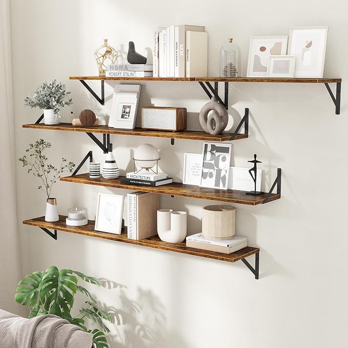 Floating Shelves for Wall,48" Wx8 D Wood Wall Shelves,Hanging Storage Floating Shelf with Metal Brackets,Wide Floating Booksh