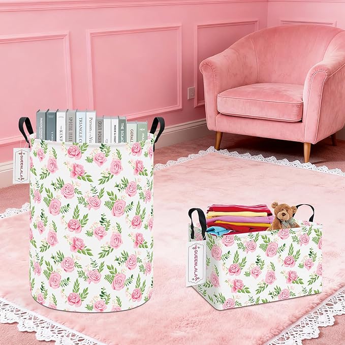 QUEENLALA Large Storage Basket,Laundry Hamper/Bathroom/Home Decor/Collapsible Round Storage Bin,Boys and Girls Hamper/Boxes/C