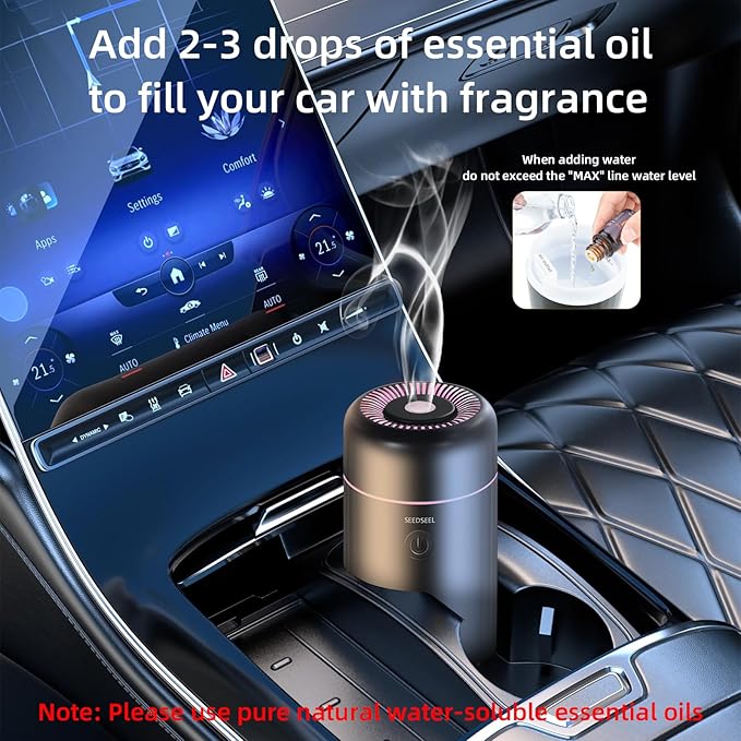 Car Aromatherapy Diffusers for Essential Oils，Mini USB Air Scent Small Humidifier with 7-LED Color Changing for Car Room Home