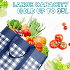WOWBOX Reusable Grocery Bags,4-Pack, Foldable Reusable Shopping Tote Bags bulk with Reinforced Handles,Large Storage Bags with Water Resistant Coating for Groceries,Multipurpose,Blue-White