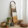 Sintuff Arched Blanket Ladder for Living Room, 5.5ft Wooden Blanket Rack, 5-Tier Natural Leaning Ladder Shelf for Farmhouse B